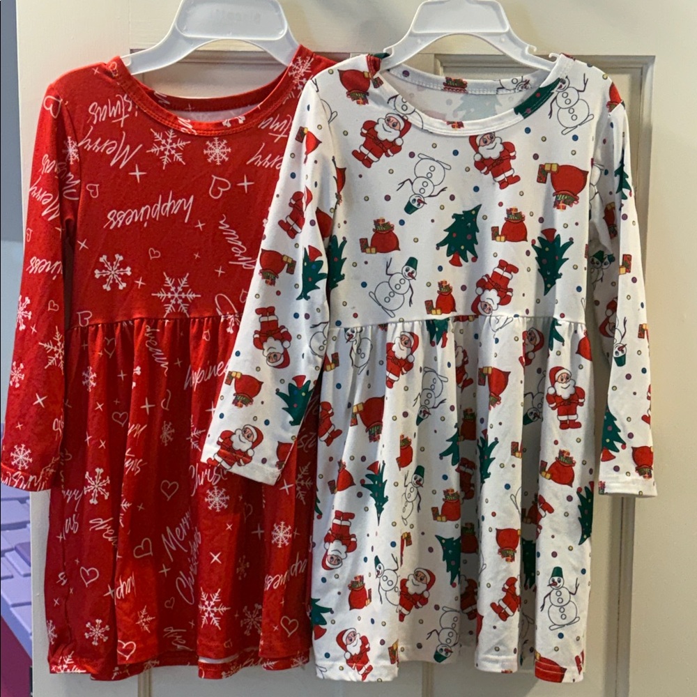 Festive Red and White Holiday Long Sleeve Dresses 4-5 years